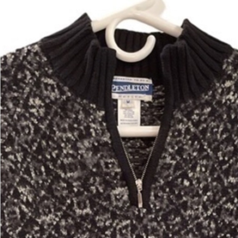 Pendleton Vtg Quarter Zip Black Pullover Sweater … - image 4